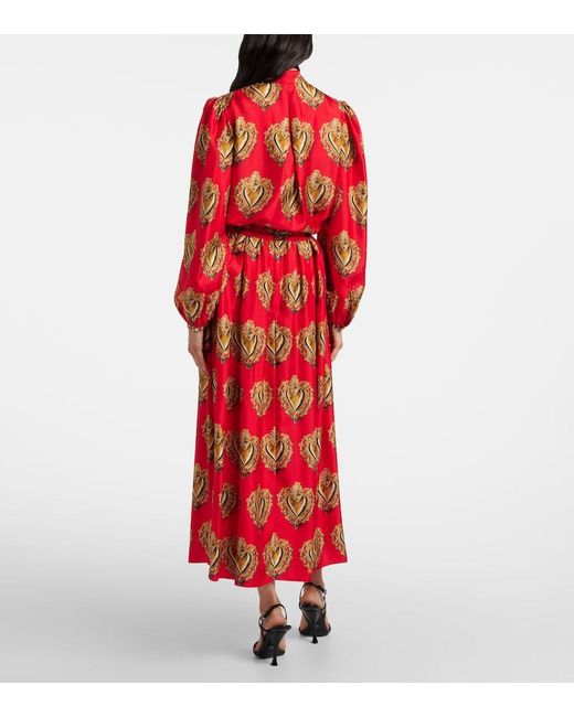 Dolce & Gabbana Red Printed Silk Satin Maxi Skirt