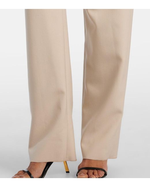 Saint Laurent Natural Pleated Wool Wide-Leg Pants