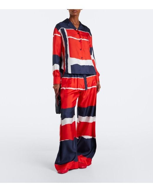 Loewe Red Printed Silk Twill Wide-Leg Pants