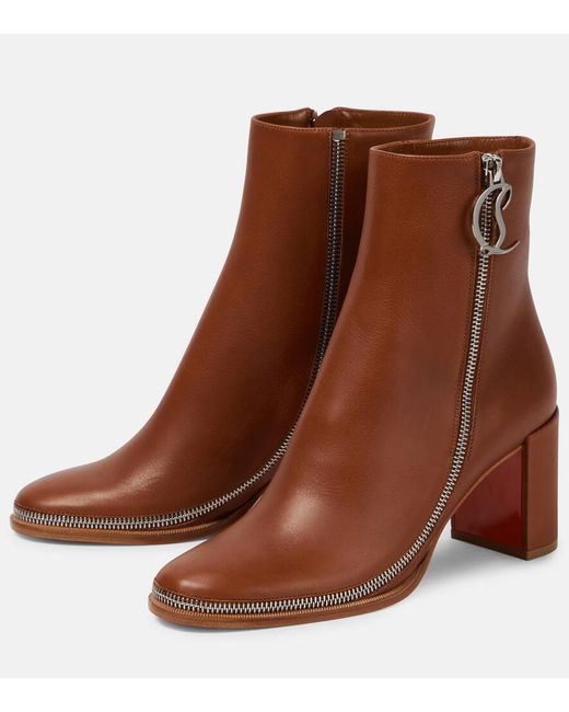 Christian Louboutin Brown Ankle Boots Cl Zip Aus Leder