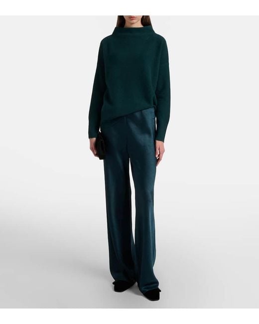 Vince Blue High-Rise Satin Wide-Leg Pants