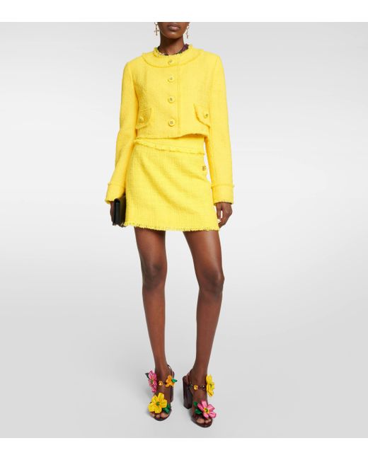 Dolce & Gabbana Yellow Cropped Wool-blend Tweed Jacket