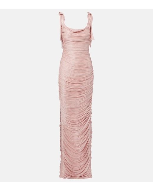 Marmar Halim Pink Ruched Silk Gown