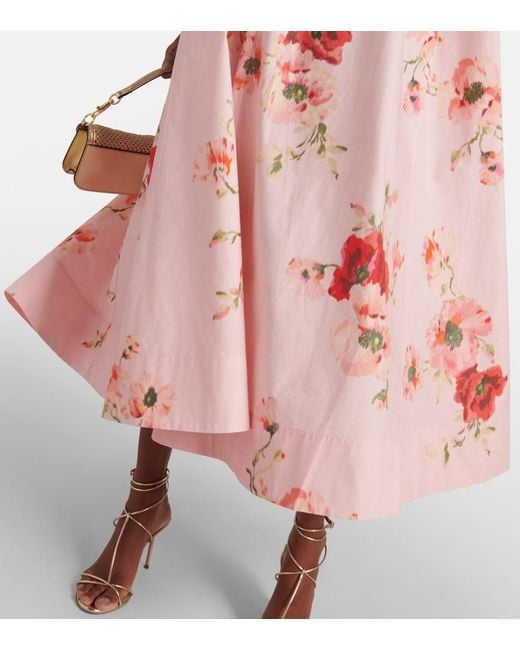 Zimmermann Pink Lightburst Puff Floral Cotton Midi Dress