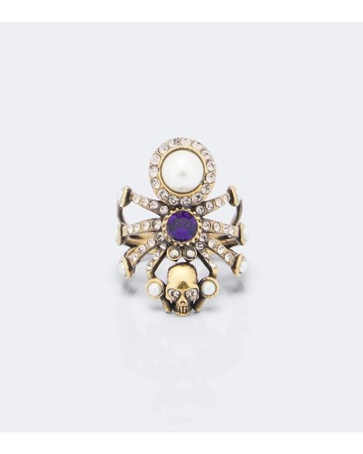 McQueen White Spider Embellished Ring