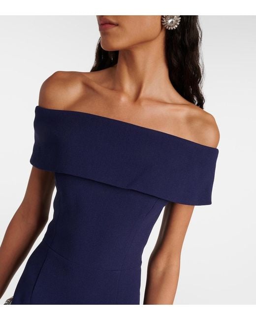Rebecca Vallance Blue Amore Off-Shoulder Crepe Midi Dress
