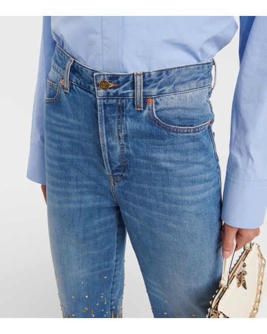 Valentino Blue Beaded Wide-leg Jeans