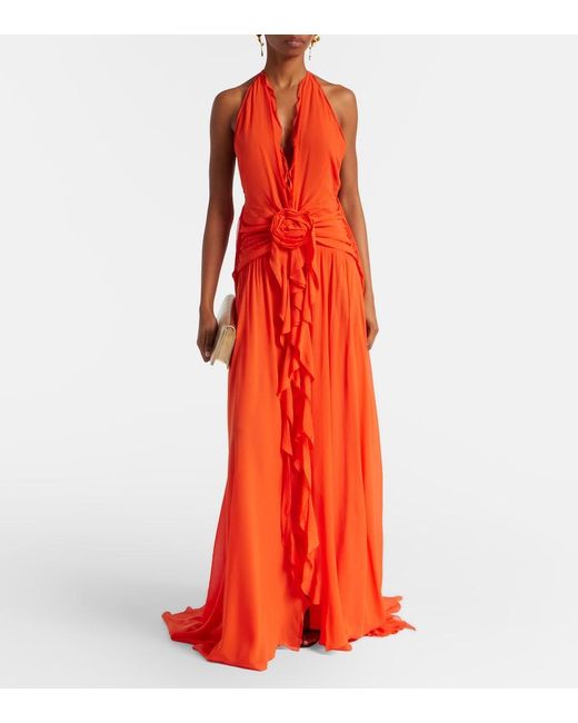 Blumarine Red Ruffled Georgette Gown