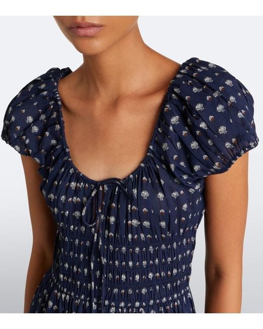 Doen Blue Quinn Printed Cotton Poplin Midi Dress