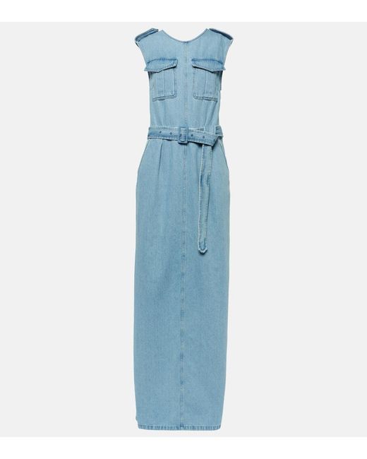 Dries Van Noten Blue Maxikleid Aus Denim