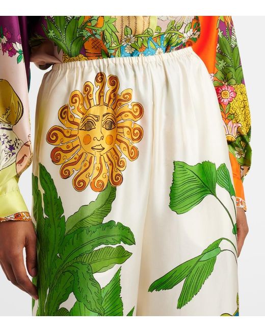 ALÉMAIS Green Tiger Silk Twill Wide-Leg Pants