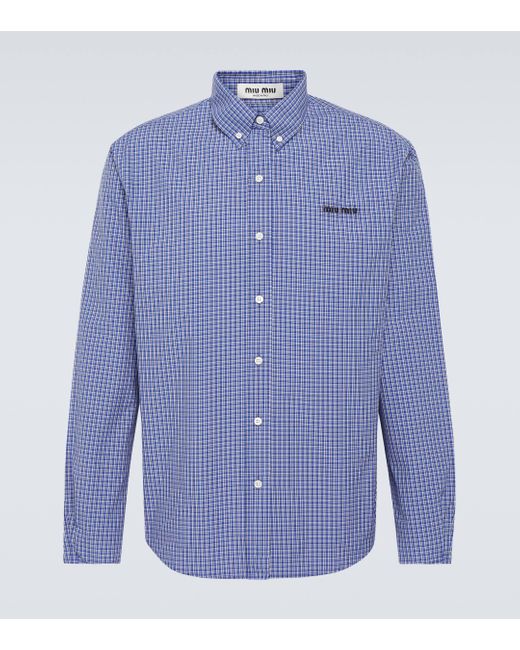 Miu Miu Blue Checked Cotton Shirt for men