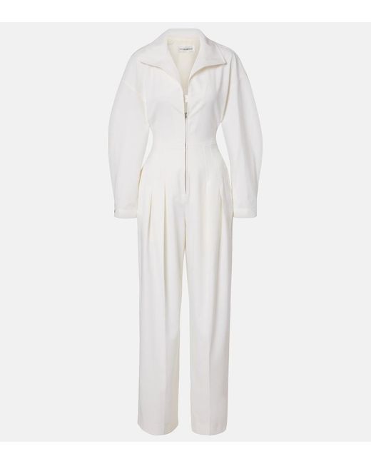 Victoria Beckham White Tab Detail Wool-Blend Jumpsuit