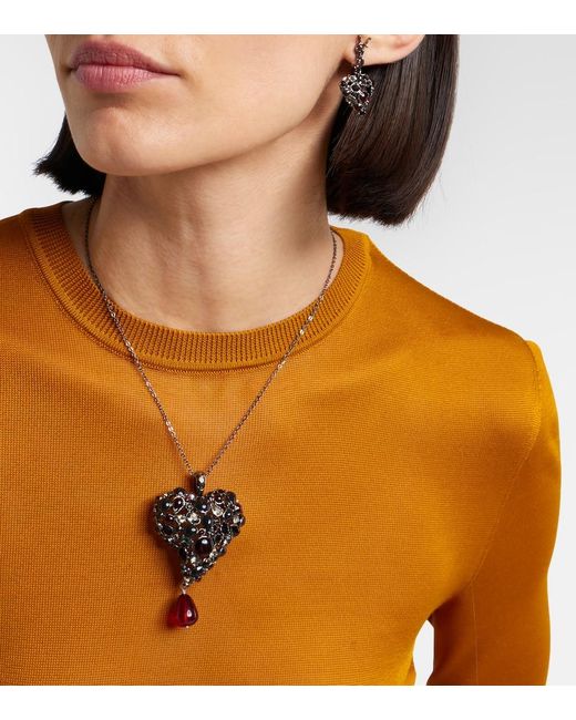 Saint Laurent White Embellished Pendant Necklace