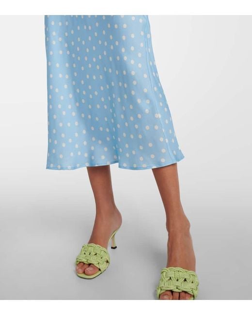 Rixo Blue Ardith Polka-Dot Midi Skirt
