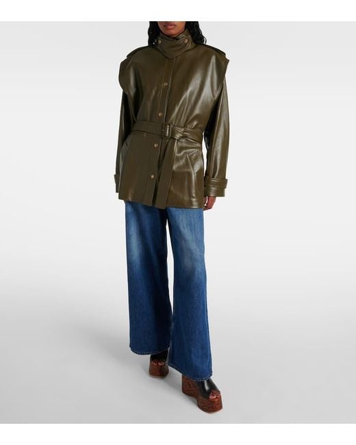 Chloé Oversized Leather Jacket in Green | Lyst