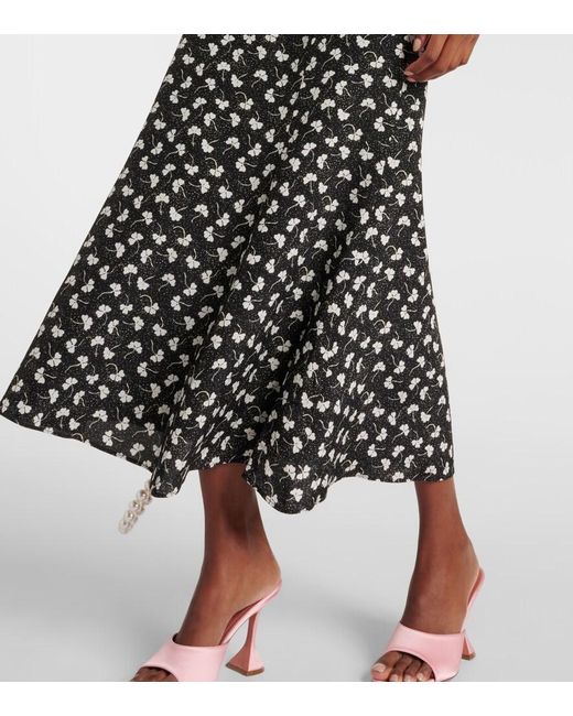 Alessandra Rich Black Printed Silk Midi Dress