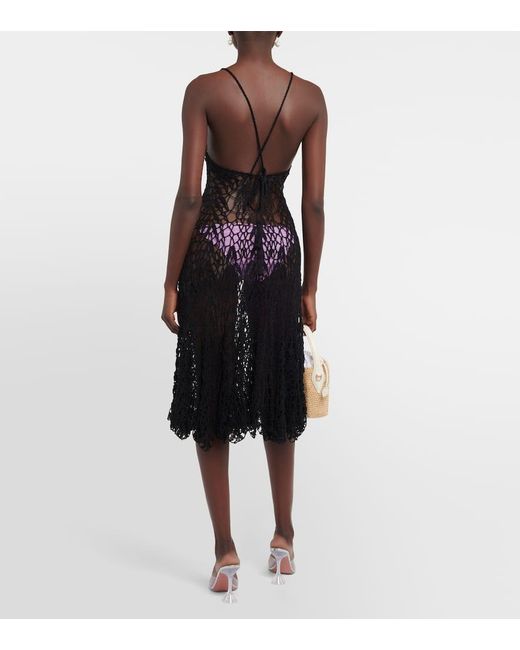 Anna Kosturova Black Open-Knit Cotton Midi Dress