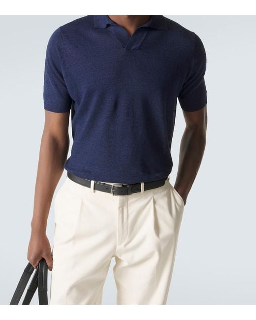 Thom Sweeney Blue Linen And Cotton Polo Shirt for men