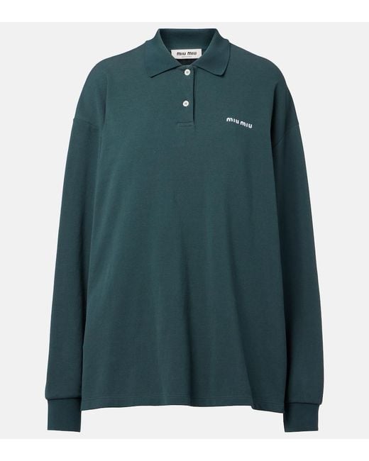 Polo En Coton A Logo Miu Miu en coloris Green