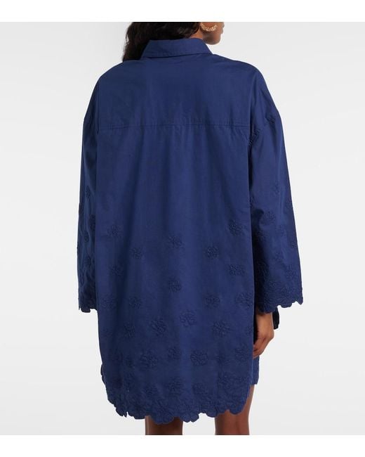 Juliet Dunn Blue Floral Cotton Poplin Shirt Dress