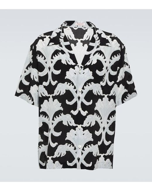 Valentino Black Printed Silk Bowling Shirt for men