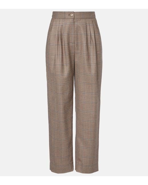 Blazé Milano Brown Glassy Checked Virgin Wool Straight Pants
