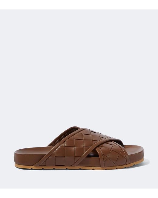 Bottega Veneta Brown Tarik Intrecciato Leather Sandals for men