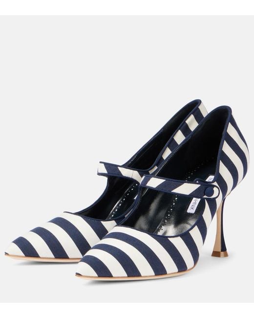 Manolo Blahnik Blue Campari 90 Striped Mary Jane Pumps