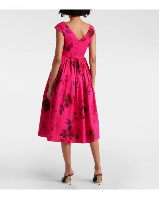 Erdem Red Floral Cotton Faille Midi Dress