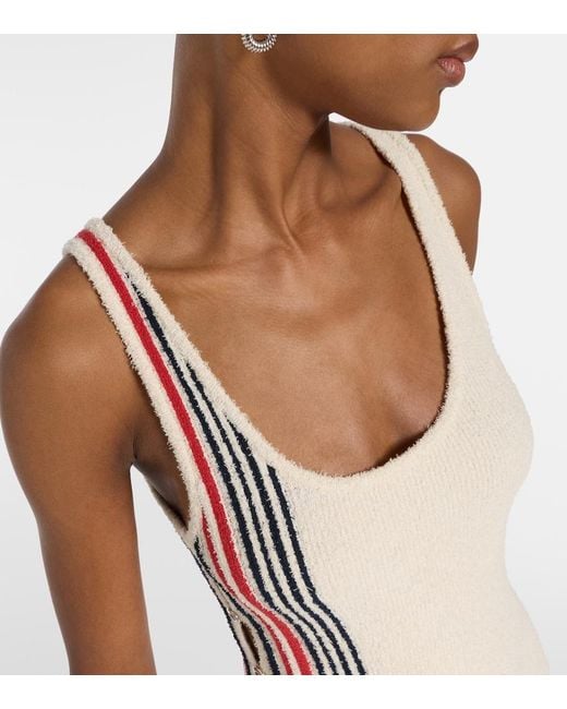 Rabanne Natural Striped Cotton-Blend Terry Midi Dress