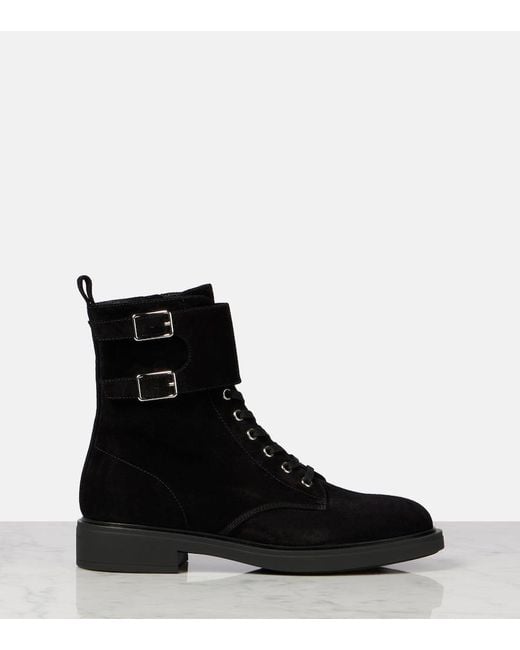 Gianvito Rossi Black Ripley Suede Combat Boots