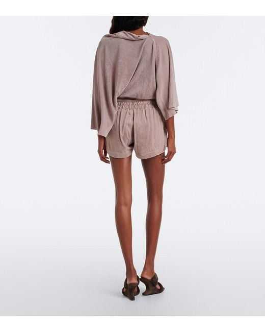 Rick Owens Pink Fog Velvet Shorts