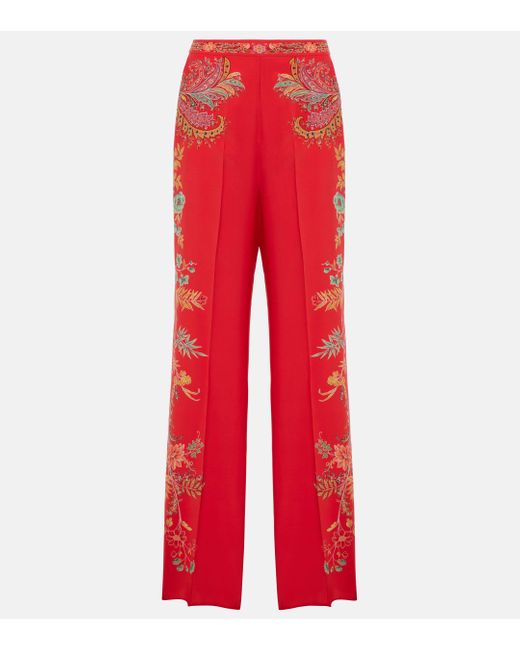 Pantalon ample en crepe de soie a fleurs Etro en coloris Red