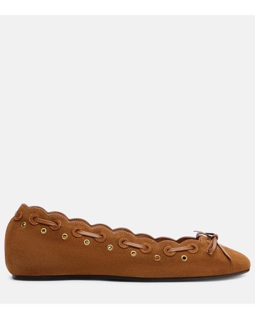 Isabel Marant Brown Balfy Bow-Detail Suede Ballet Flats