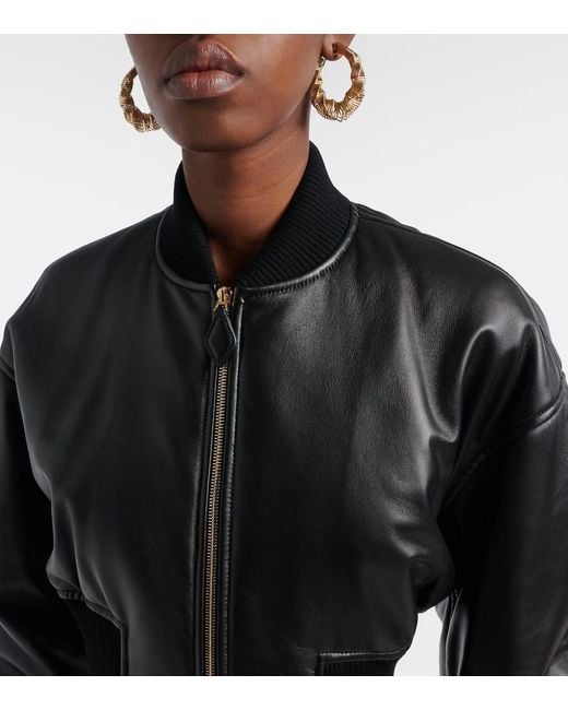 Alaïa Black Leather Bomber Jacket