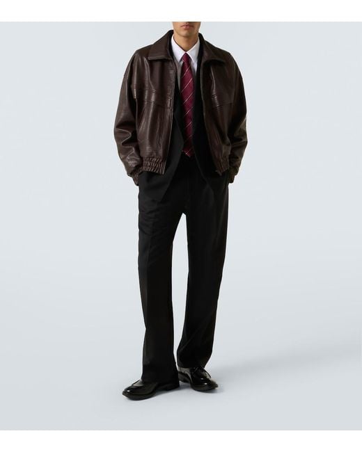 Saint Laurent Brown Leather Bomber Jacket for men