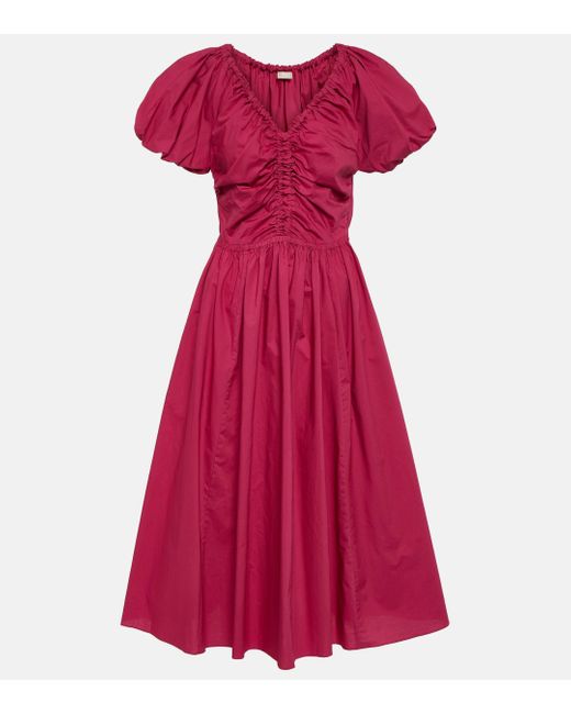 Ulla Johnson Red Cecile Cotton Poplin Midi Dress