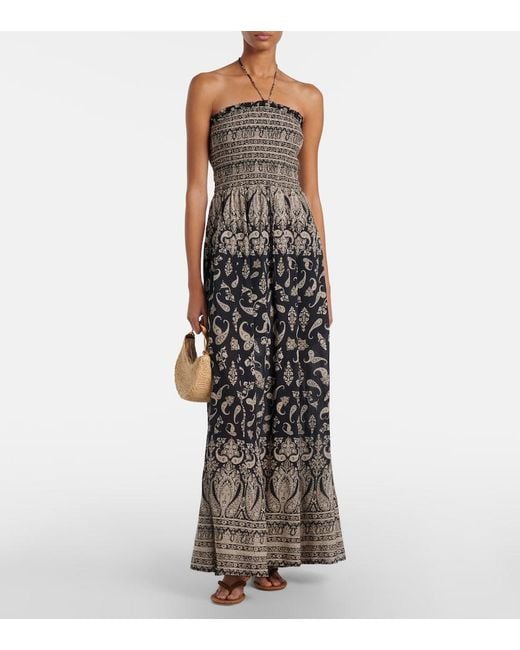 Veronica Beard White Ayanna Paisley Shirred Maxi Dress