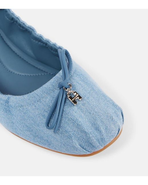 Hogan Blue H684 Bow-Detail Denim Ballet Flats