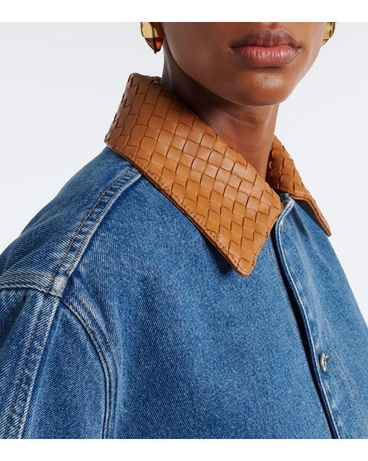 Bottega Veneta Blue Intrecciato Oversized Denim Jacket