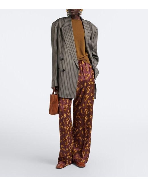 Dries Van Noten Brown Floral Wide-Leg Pants