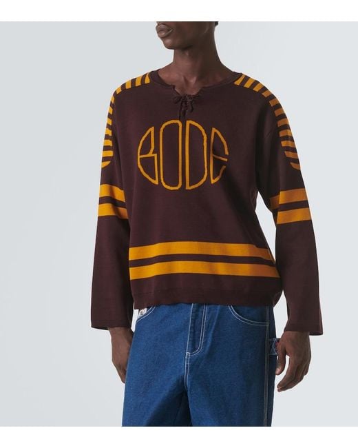 Bode Blue Rink Cotton Jacquard Sweater for men
