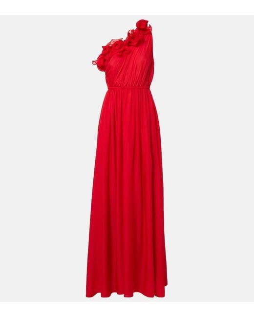 Vestido De Fiesta Jenni De Seda Con Aplique Floral LEO LIN de color Red