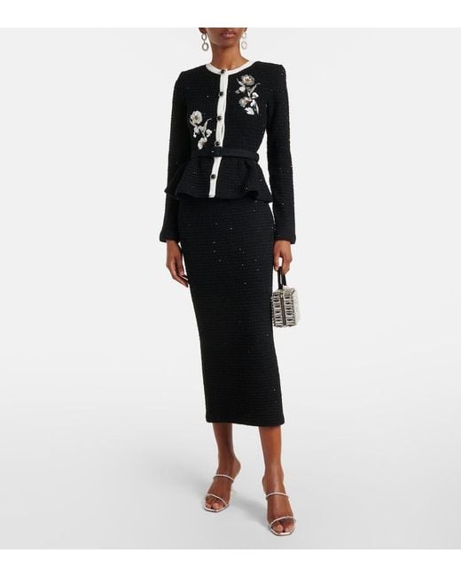 Self-Portrait Black Textured Floral-Detail Midi Dress