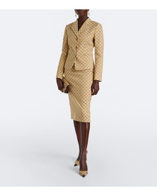 Gucci Natural Gg Canvas Cotton-Blend Pencil Skirt