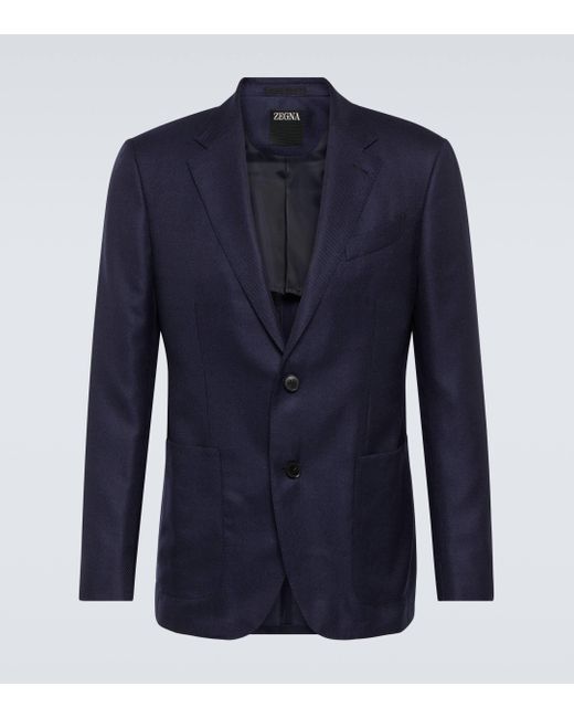 Zegna Blue Single-breasted Cashmere And Silk Blazer for men