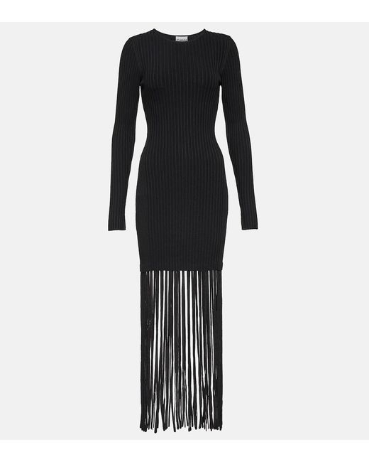 Ganni Black Knitted Dress With Fringes