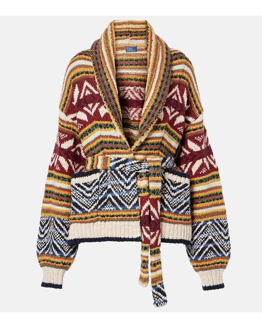 Polo Ralph Lauren Multicolor Jaquard Cotton, Linen, And Wool Cardigan