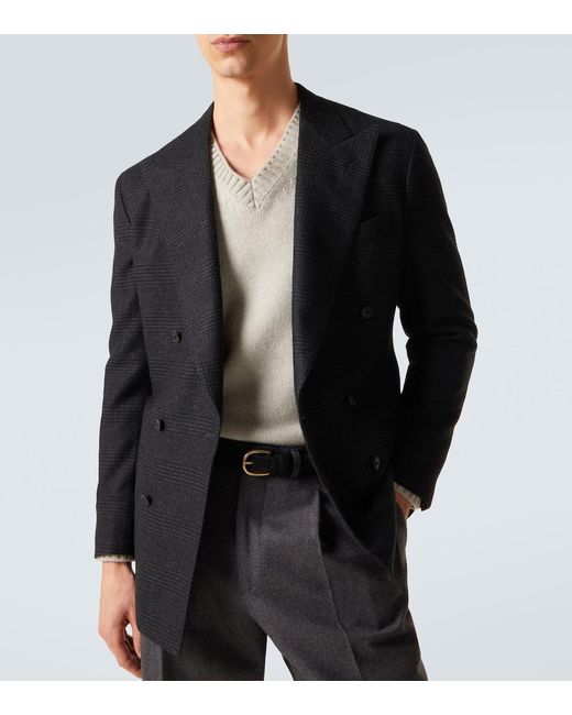Saman Amel Black Prince Of Wales Check Wool Flannel Blazer for men